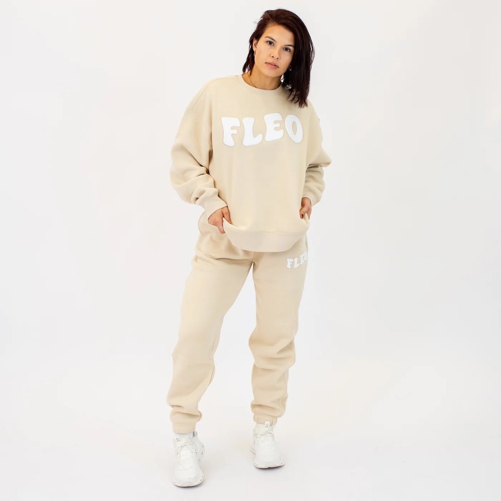 229. FLEO Oatmeal Fleece Sweatpants Beige Sand Joggers Fleece Lined High Waist M